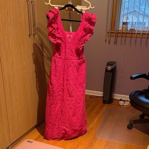 J. Crew Vibrant Pink Maxi Dress 100% Cotton with pockets